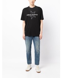 schwarzes bedrucktes T-Shirt mit einem Rundhalsausschnitt von Armani Exchange