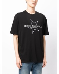 schwarzes bedrucktes T-Shirt mit einem Rundhalsausschnitt von Armani Exchange