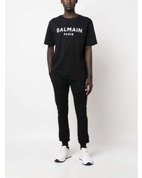 schwarzes bedrucktes T-Shirt mit einem Rundhalsausschnitt von Balmain