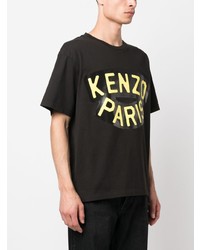 schwarzes bedrucktes T-Shirt mit einem Rundhalsausschnitt von Kenzo