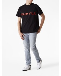 schwarzes bedrucktes T-Shirt mit einem Rundhalsausschnitt von purple brand