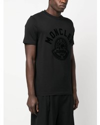 schwarzes bedrucktes T-Shirt mit einem Rundhalsausschnitt von Moncler