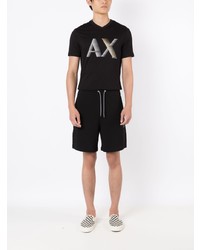 schwarzes bedrucktes T-Shirt mit einem Rundhalsausschnitt von Armani Exchange