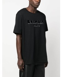 schwarzes bedrucktes T-Shirt mit einem Rundhalsausschnitt von Balmain