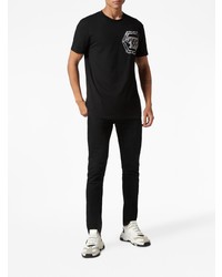 schwarzes bedrucktes T-Shirt mit einem Rundhalsausschnitt von Philipp Plein