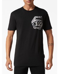 schwarzes bedrucktes T-Shirt mit einem Rundhalsausschnitt von Philipp Plein