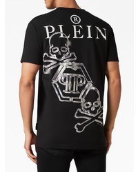 schwarzes bedrucktes T-Shirt mit einem Rundhalsausschnitt von Philipp Plein