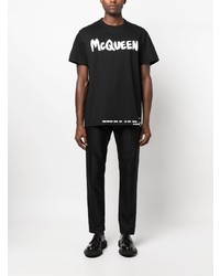 schwarzes bedrucktes T-Shirt mit einem Rundhalsausschnitt von Alexander McQueen