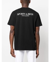 schwarzes bedrucktes T-Shirt mit einem Rundhalsausschnitt von Sporty & Rich