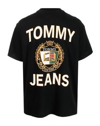 schwarzes bedrucktes T-Shirt mit einem Rundhalsausschnitt von Tommy Jeans