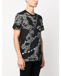 schwarzes bedrucktes T-Shirt mit einem Rundhalsausschnitt von VERSACE JEANS COUTURE