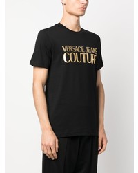 schwarzes bedrucktes T-Shirt mit einem Rundhalsausschnitt von VERSACE JEANS COUTURE