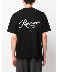 schwarzes bedrucktes T-Shirt mit einem Rundhalsausschnitt von Represent