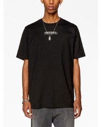 schwarzes bedrucktes T-Shirt mit einem Rundhalsausschnitt von Diesel