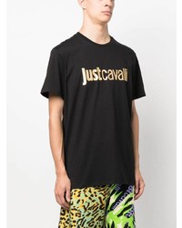 schwarzes bedrucktes T-Shirt mit einem Rundhalsausschnitt von Just Cavalli