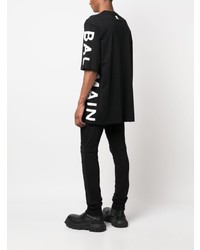 schwarzes bedrucktes T-Shirt mit einem Rundhalsausschnitt von Balmain