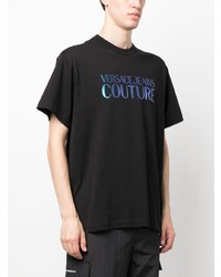 schwarzes bedrucktes T-Shirt mit einem Rundhalsausschnitt von VERSACE JEANS COUTURE