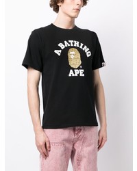 schwarzes bedrucktes T-Shirt mit einem Rundhalsausschnitt von A Bathing Ape