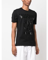 schwarzes bedrucktes T-Shirt mit einem Rundhalsausschnitt von Moschino