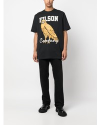 schwarzes bedrucktes T-Shirt mit einem Rundhalsausschnitt von Filson