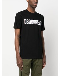 schwarzes bedrucktes T-Shirt mit einem Rundhalsausschnitt von DSQUARED2