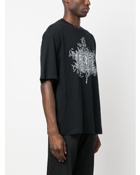 schwarzes bedrucktes T-Shirt mit einem Rundhalsausschnitt von Acne Studios