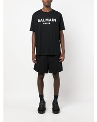 schwarzes bedrucktes T-Shirt mit einem Rundhalsausschnitt von Balmain