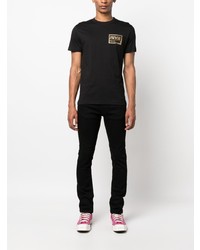 schwarzes bedrucktes T-Shirt mit einem Rundhalsausschnitt von VERSACE JEANS COUTURE