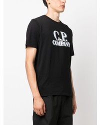 schwarzes bedrucktes T-Shirt mit einem Rundhalsausschnitt von C.P. Company