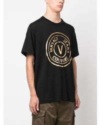 schwarzes bedrucktes T-Shirt mit einem Rundhalsausschnitt von VERSACE JEANS COUTURE