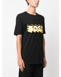 schwarzes bedrucktes T-Shirt mit einem Rundhalsausschnitt von BOSS