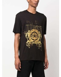 schwarzes bedrucktes T-Shirt mit einem Rundhalsausschnitt von Just Cavalli