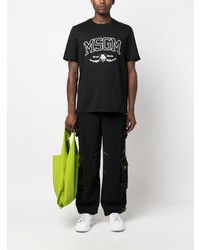 schwarzes bedrucktes T-Shirt mit einem Rundhalsausschnitt von MSGM