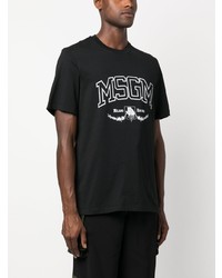 schwarzes bedrucktes T-Shirt mit einem Rundhalsausschnitt von MSGM