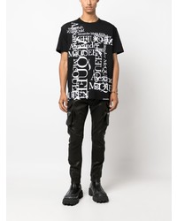 schwarzes bedrucktes T-Shirt mit einem Rundhalsausschnitt von Alexander McQueen