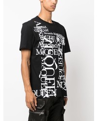 schwarzes bedrucktes T-Shirt mit einem Rundhalsausschnitt von Alexander McQueen