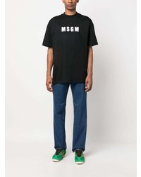 schwarzes bedrucktes T-Shirt mit einem Rundhalsausschnitt von MSGM