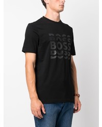 schwarzes bedrucktes T-Shirt mit einem Rundhalsausschnitt von BOSS