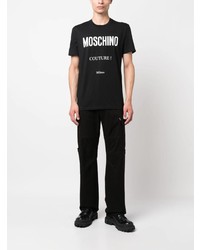 schwarzes bedrucktes T-Shirt mit einem Rundhalsausschnitt von Moschino