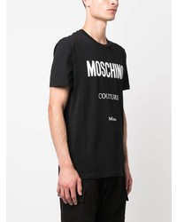 schwarzes bedrucktes T-Shirt mit einem Rundhalsausschnitt von Moschino