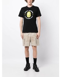 schwarzes bedrucktes T-Shirt mit einem Rundhalsausschnitt von A Bathing Ape