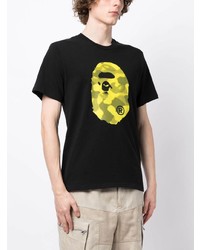 schwarzes bedrucktes T-Shirt mit einem Rundhalsausschnitt von A Bathing Ape