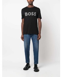 schwarzes bedrucktes T-Shirt mit einem Rundhalsausschnitt von BOSS