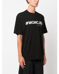 schwarzes bedrucktes T-Shirt mit einem Rundhalsausschnitt von MONCLER GRENOBLE