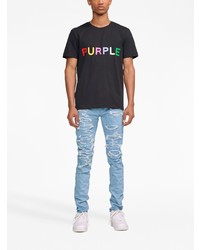 schwarzes bedrucktes T-Shirt mit einem Rundhalsausschnitt von purple brand