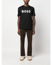 schwarzes bedrucktes T-Shirt mit einem Rundhalsausschnitt von BOSS