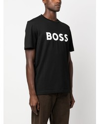 schwarzes bedrucktes T-Shirt mit einem Rundhalsausschnitt von BOSS