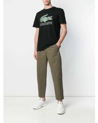 schwarzes bedrucktes T-Shirt mit einem Rundhalsausschnitt von Lacoste