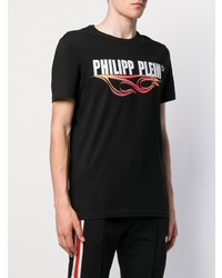 schwarzes bedrucktes T-Shirt mit einem Rundhalsausschnitt von Philipp Plein