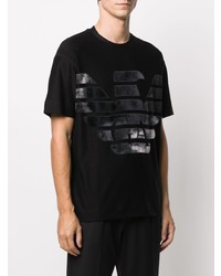 schwarzes bedrucktes T-Shirt mit einem Rundhalsausschnitt von Emporio Armani